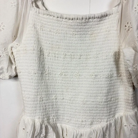 Japna White Eyelet Tiered Puff Sleeve Smocked Mini Dress Beach Boho Summer XL - Picture 4 of 11